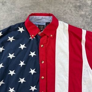 Cotton Traders Sport Men’s American Flag Button Down Shirt Patriotic 4th of July